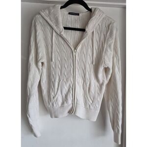 Brandy Melville Cardigan White Cable Knit Cotton Blend Womens One Size